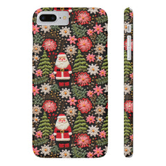 Christmas Santa Floral Christmas Tree Phone Case Embroidered Print Effect Slim iPhone Cases