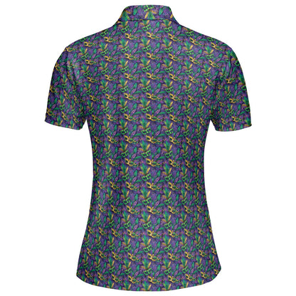 Mardi Gras Polo Shirt for Women The Masquerade Moisture Wicking Short Sleeve Golf Top