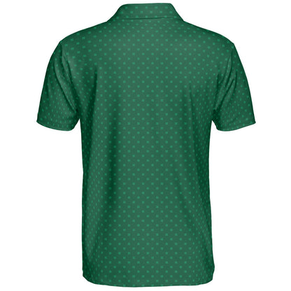 St Patricks Day Polo Shirts for Men Emerald Green Shamrock Pattern Moisture Wicking Short Sleeve Golf Top