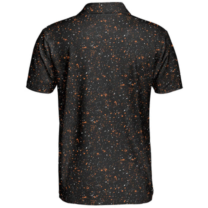 Black Halloween Polo Shirt for Men Spooky Orange Moisture Wicking Short Sleeve Golf Costume Party Top