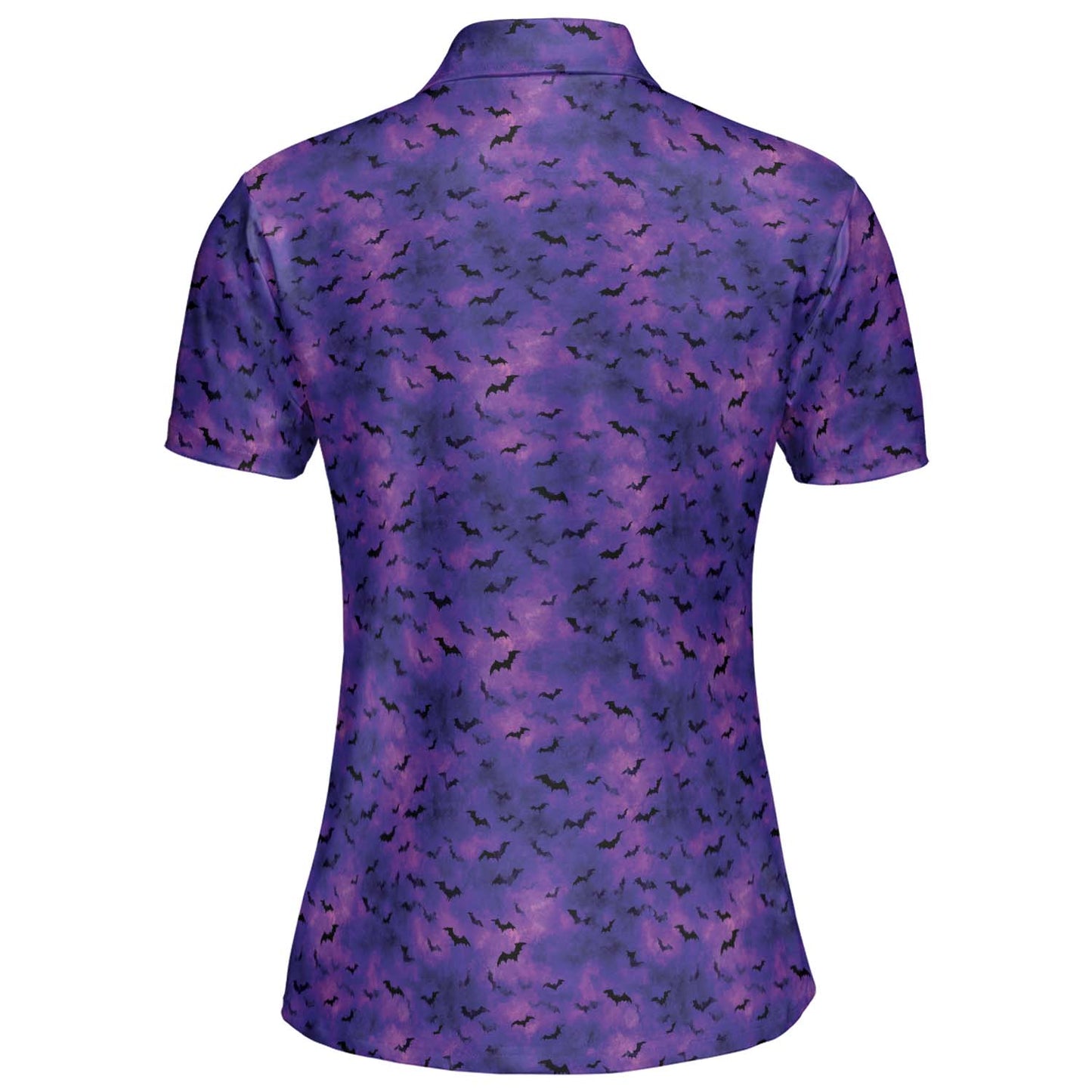 Purple Halloween Bat Polo Shirt for Women Spooky Costume Party Moisture Wicking Short Sleeve Golf Top