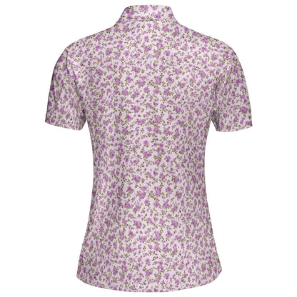 Lavender Floral Polo Shirt for Women Light Purple Cottagecore Spring Summer Moisture Wicking Short Sleeve Golf Top