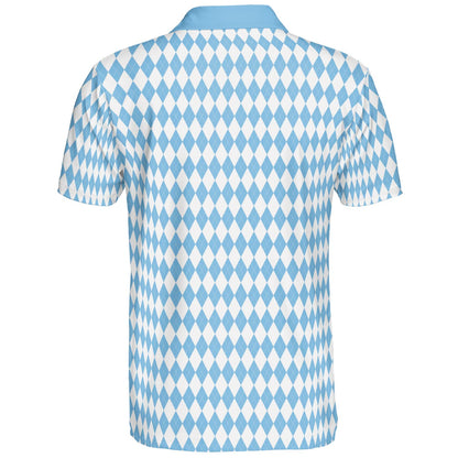 Bavarian Diamond Polo Shirt for Men Checkered Blue Collar Moisture Wicking Short Sleeve Golf Top