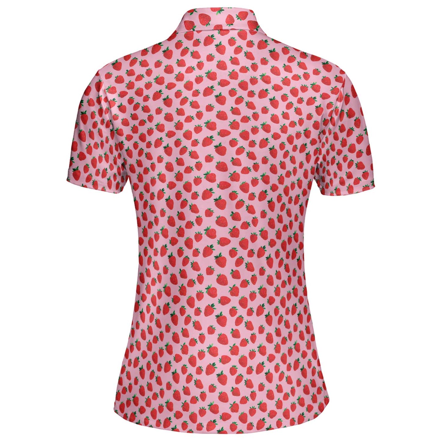 Strawberry Polo Shirt for Women Pink Summer Cottagecore Moisture Wicking Short Sleeve Golf Top