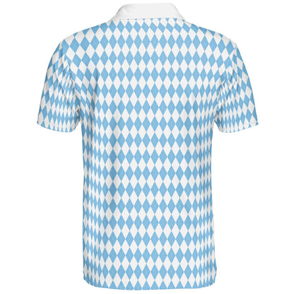 Bavarian Diamond Polo Shirt for Men Blue White Checkered Moisture Wicking Short Sleeve Golf Top