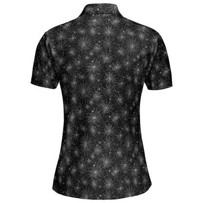 Spiderweb Halloween Polo Shirt for Women Black Spooky Cute Costume Moisture Wicking Short Sleeve Golf Top