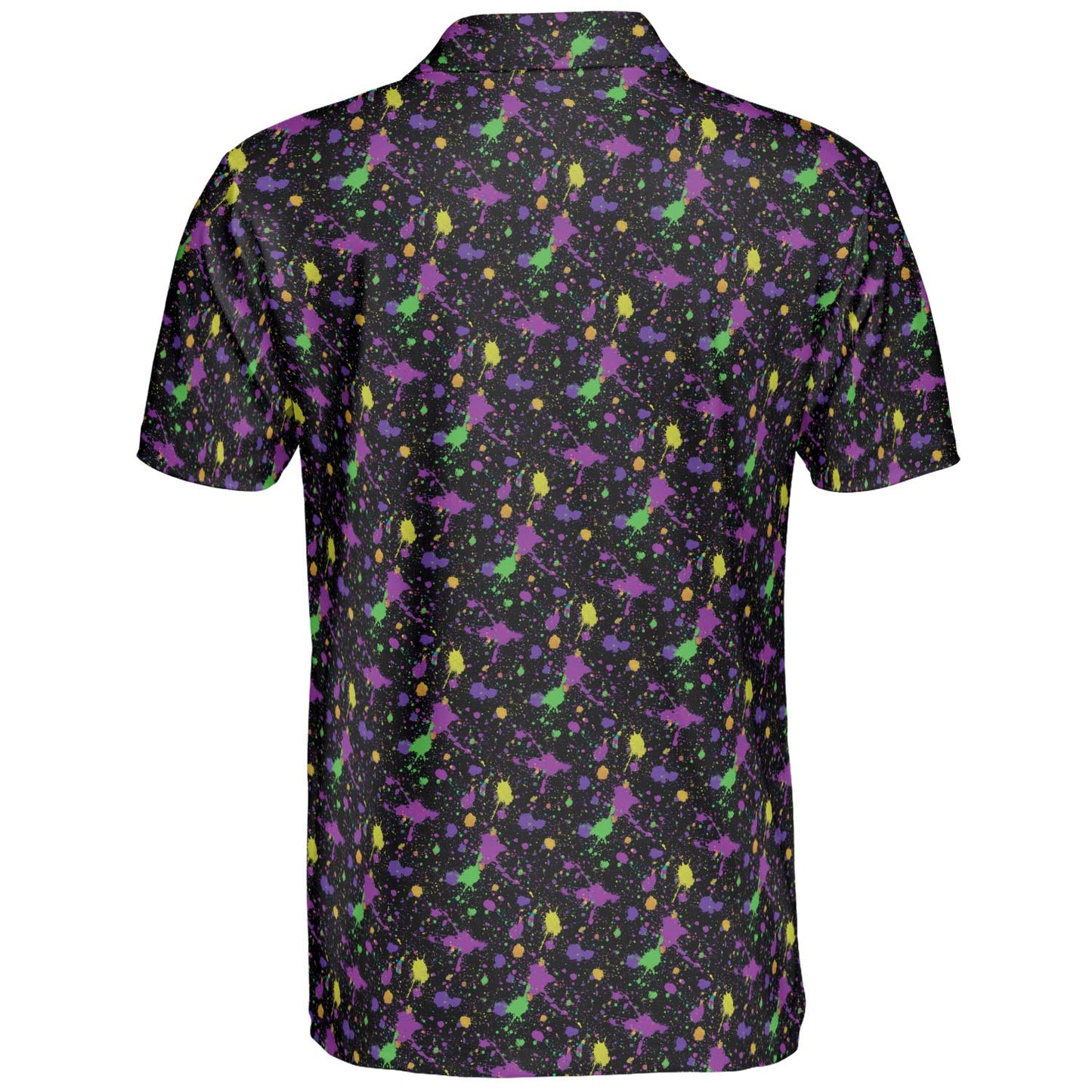 Mardi Gras Polo Shirt for Men Purple Green Gold Paint Splatter Pattern Moisture Wicking Short Sleeve Golf