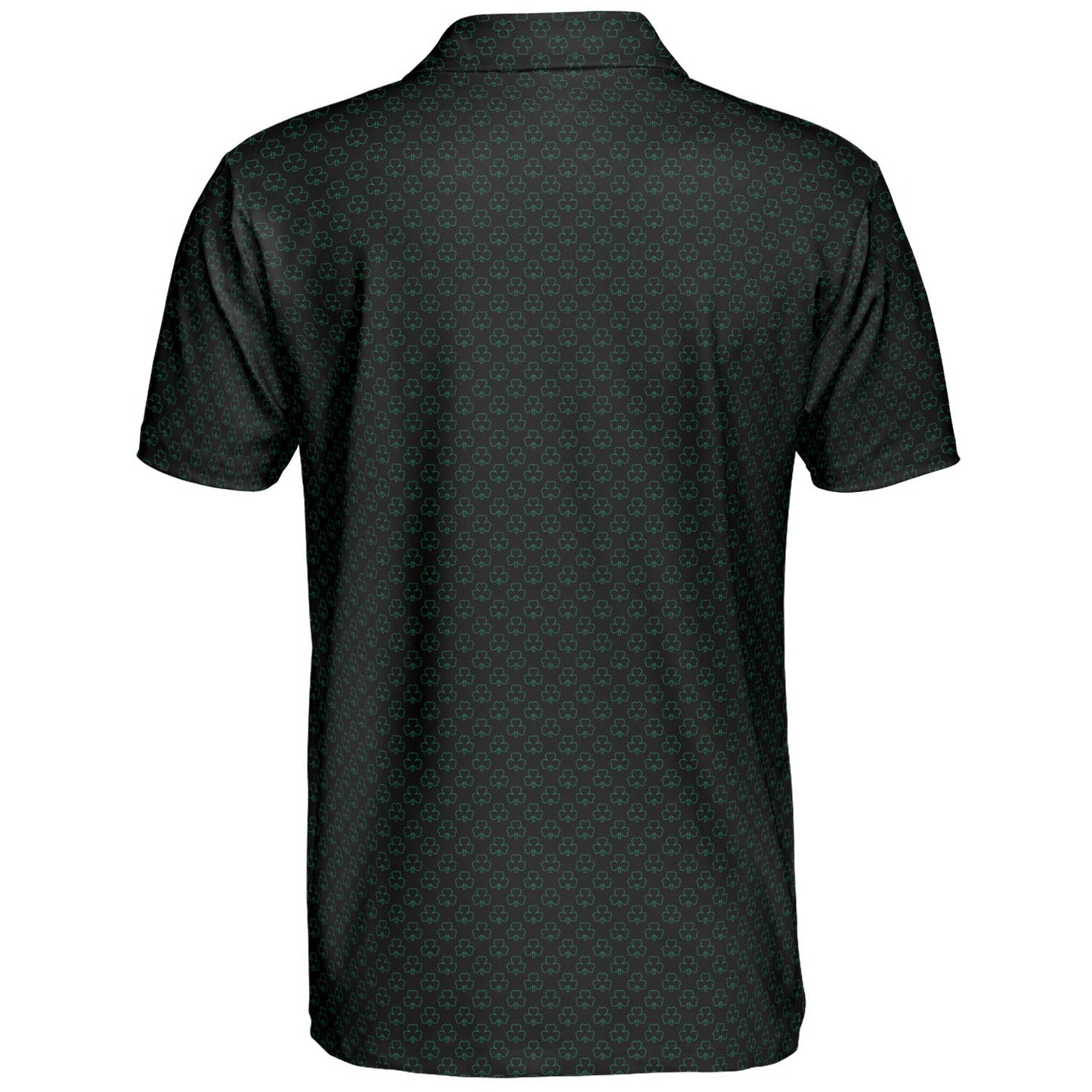 St Patricks Day Polo Shirts for Men Black Green Shamrock Outline Pattern Moisture Wicking Short Sleeve Golf Top