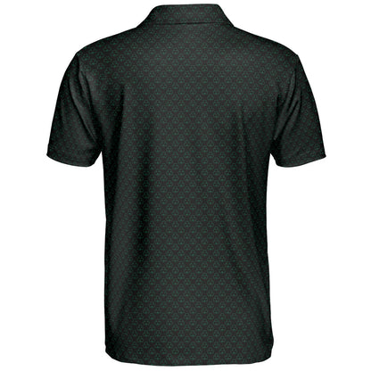 St Patricks Day Polo Shirts for Men Black Green Shamrock Outline Pattern Moisture Wicking Short Sleeve Golf Top