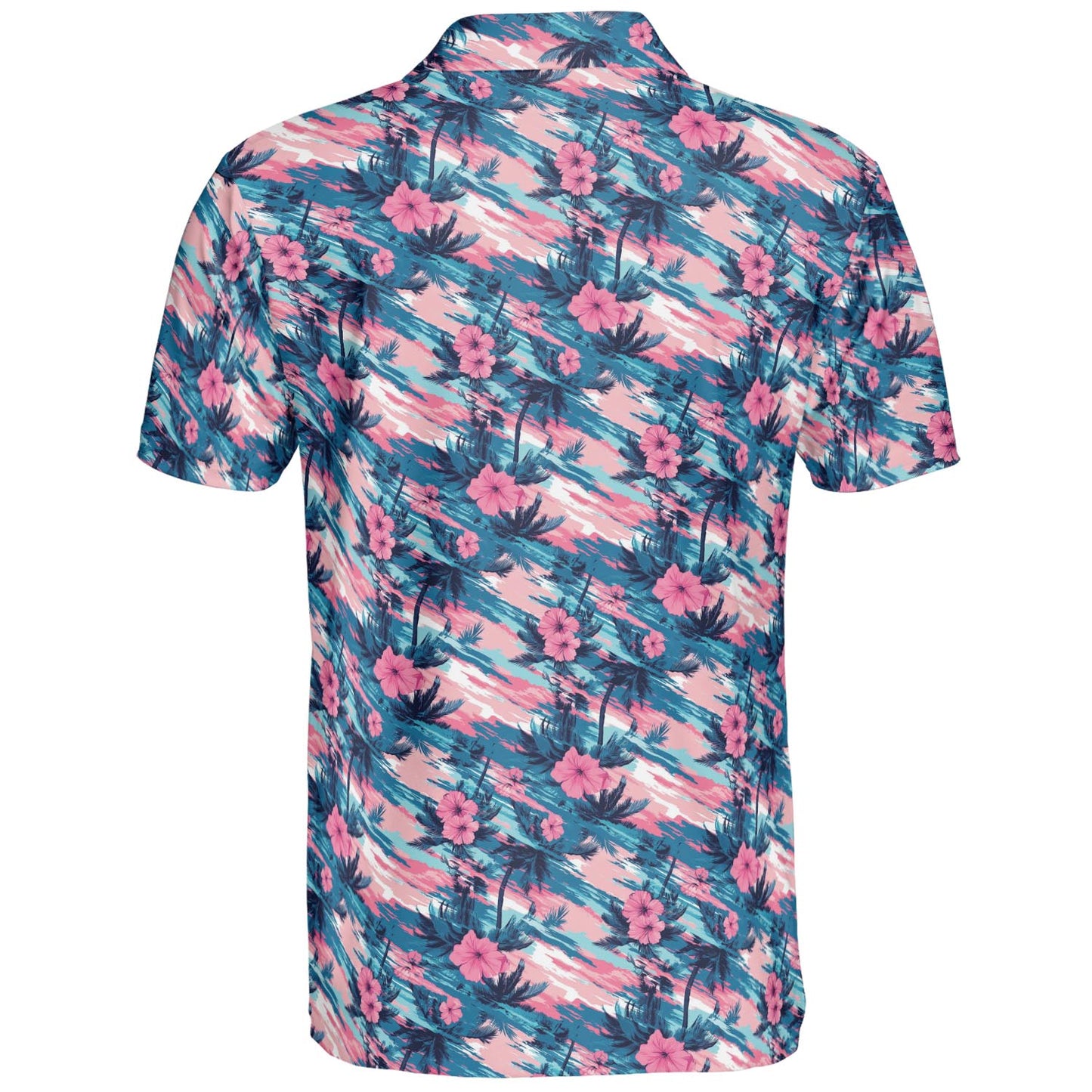 Tropical Sunset Floral Summer Polo Shirt for Men Moisture Wicking Short Sleeve Golf Vacation Top