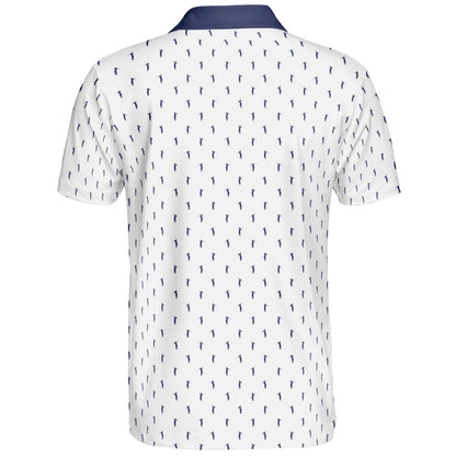 Golfer Polo Shirt for Men White Navy Moisture Wicking Short Sleeve Vacation Golf Top