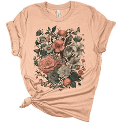 Womens Floral Shirts Trendy Wildflower Graphic Tees Butterfly Short Sleeve T Shirts Plus Size Summer Tops