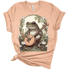 Frog Playing Guitar Floral Shirt Womens Cottagecore Aesthetic T-Shirt