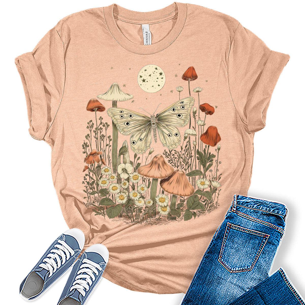 Womens Floral Shirts Wildflower Casual Graphic Tees Vintage Short Sleeve Girls T Shirts Fall Plus Size Tops