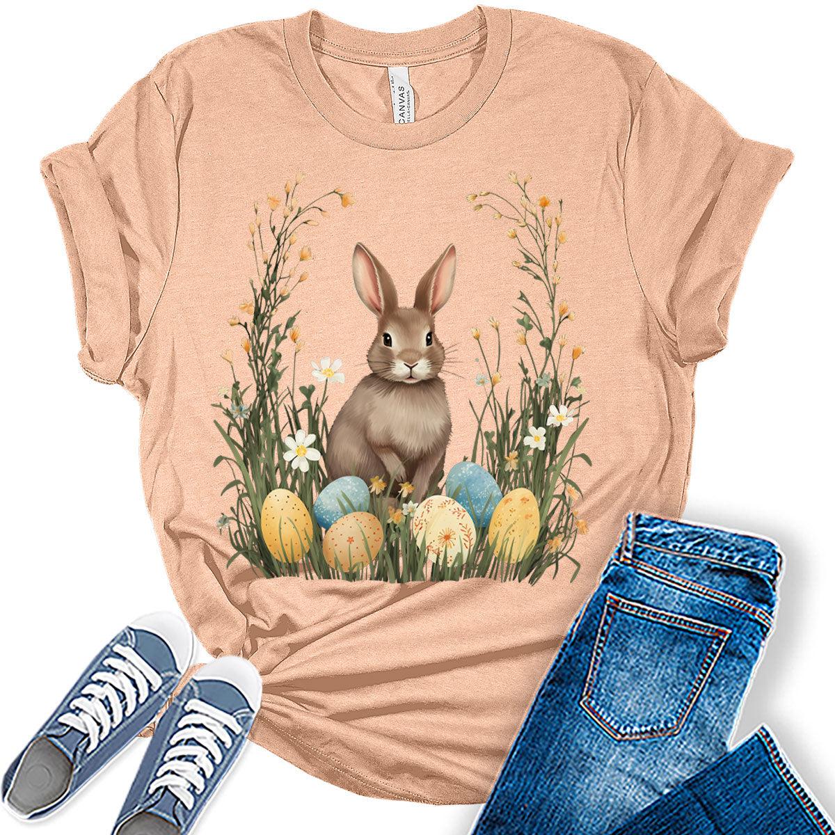 Easter Bunny Shirts For Women Short Sleeve Plus Size Tops