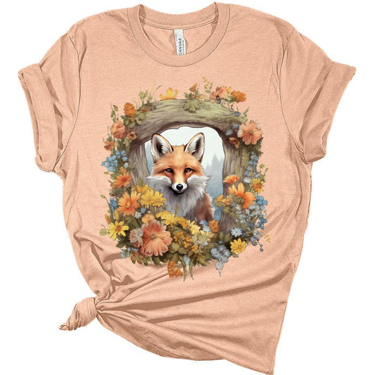 Womens Fox Shirt Cute Cottagecore Floral Aesthetic Short Sleeve Tops Bella Summer Crewneck Graphic Tee