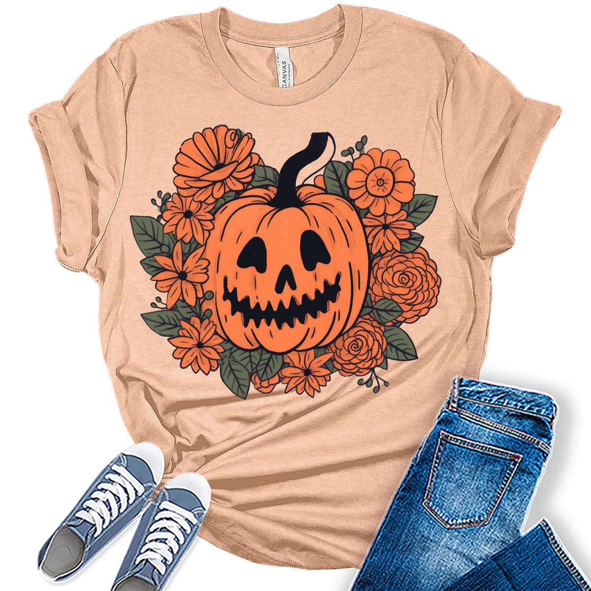 Womens Vintage Halloween Jack-O-Lantern Pumpkin T-Shirt