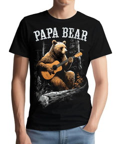 Mens Papa Bear Playing Guitar Shirt Dad Tshirts Funny Graphic Tees Men Short Sleeve Casual Father Daddy Shirts