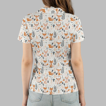 Cottagecore Polo Golf Shirt for Women Fox Woodland Print Vintage Moisture Wicking Short Sleeve Top