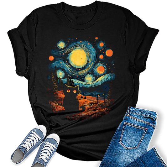 Halloween Shirts for Women Cat Tshirt Graphic Casual Vintage Girls Tops