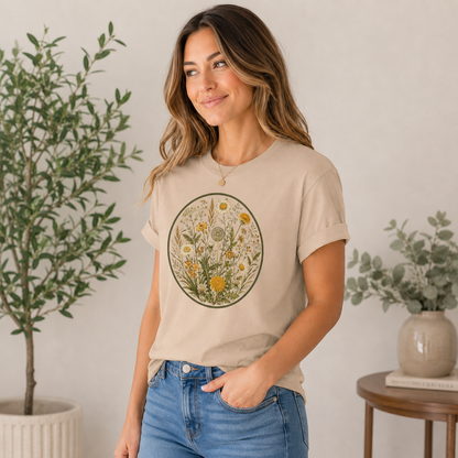 Women's Floral Shirts Trendy Wildflower Vintage Graphic Tees Short Sleeve T Shirts Bella Summer Tops