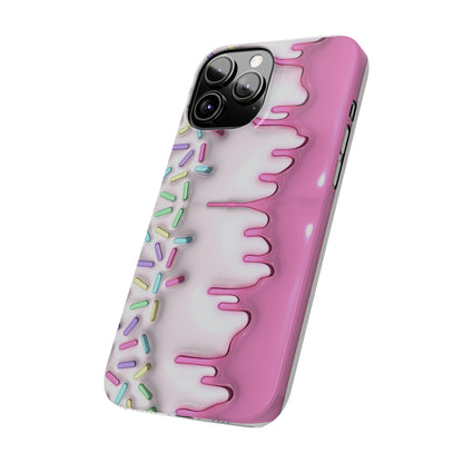 Pink Frosted iPhone 15 Case Cake With Sprinkles Background 3D Style Print Ultra-Slim Phone Case