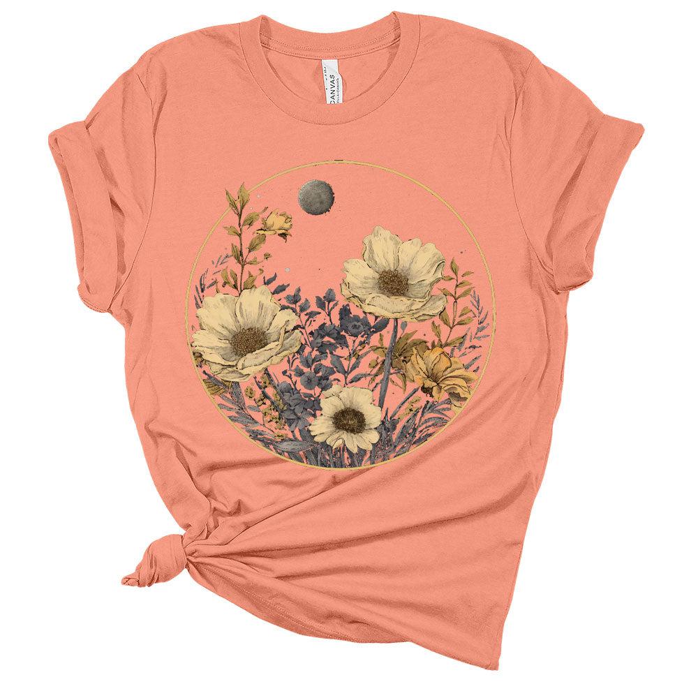 Womens Floral Shirts Trendy Wildflower Vintage Graphic Tees Trendy Short Sleeve T Shirts Bella Summer Tops