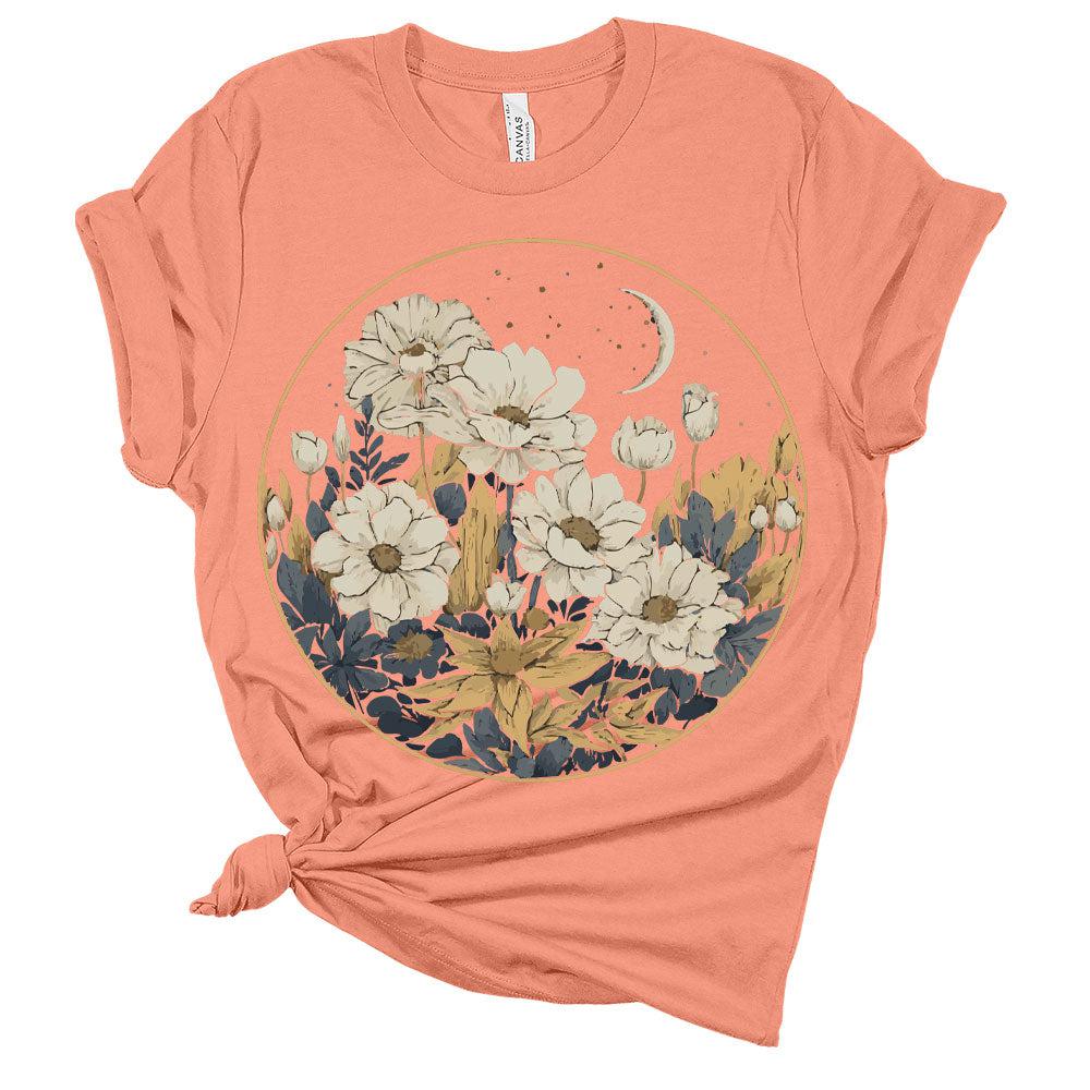 Womens Floral Shirts Wildflower Graphic Tees Spring Short Sleeve Cottagecore T Shirts Plus Size Summer Tops