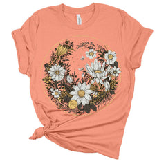 Womens Floral Shirts Wildflower Graphic Tees Spring Daisy Short Sleeve T Shirts Plus Size Summer Tops
