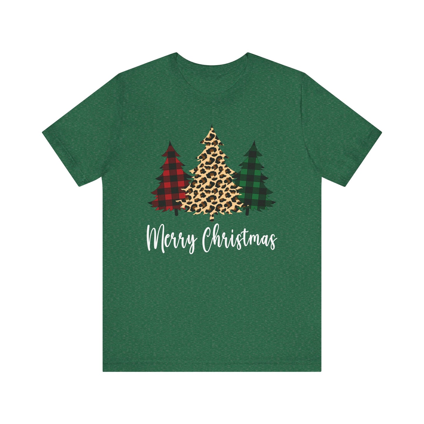 Christmas Shirts for Women Cute Christmas Tree Graphic Tees Buffalo Plaid Leopard Print Tshirts - PF