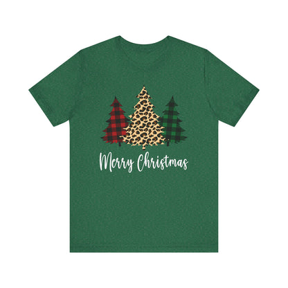 Christmas Shirts for Women Cute Christmas Tree Graphic Tees Buffalo Plaid Leopard Print Tshirts - PF
