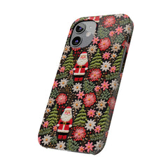 Christmas Santa Floral Christmas Tree Phone Case Embroidered Print Effect Slim iPhone Cases
