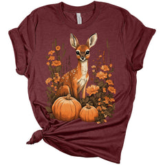 Womens Fall Deer Shirt Cottagecore Pumpkin Floral Cute Girls Graphic Tee Autumn Tops