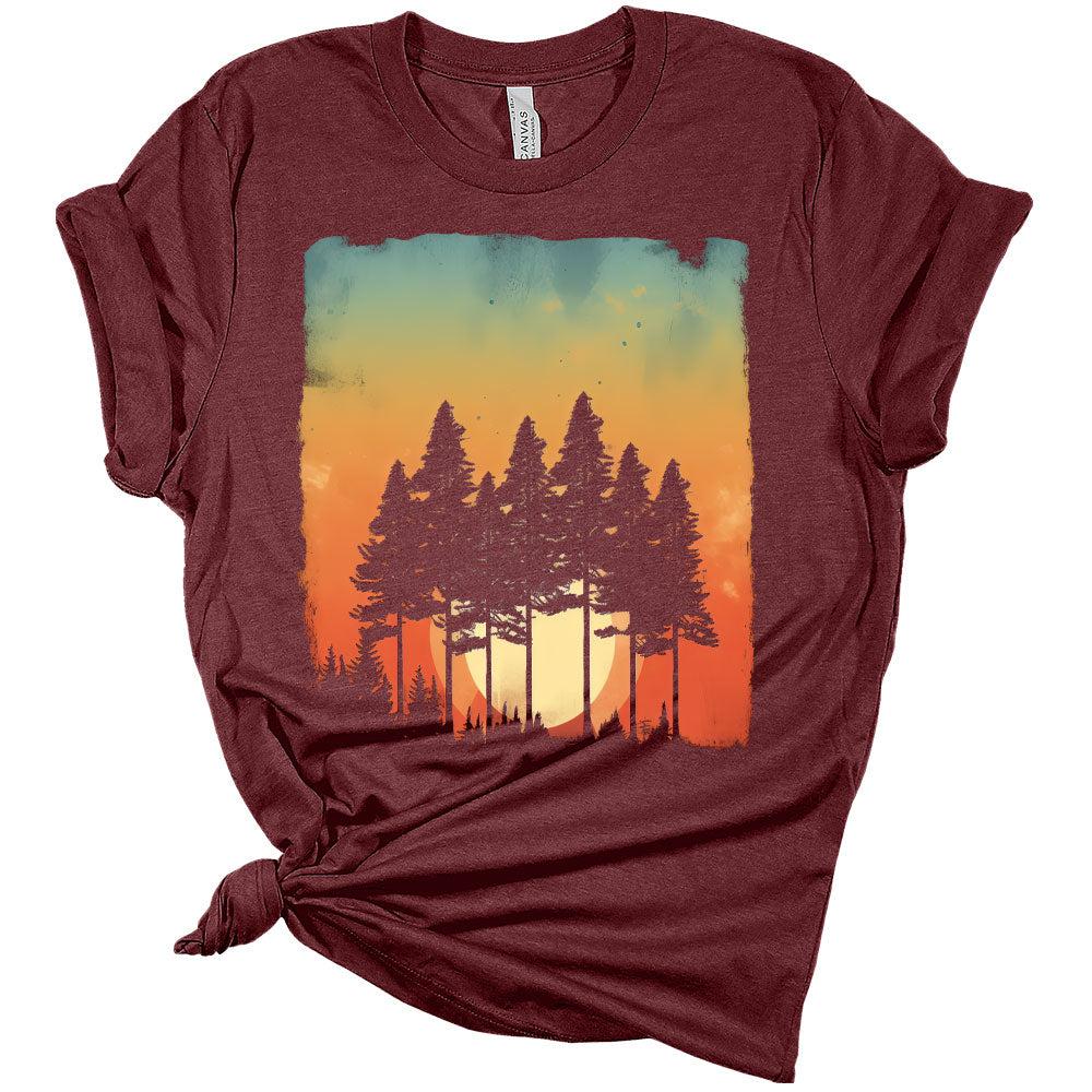 Womens Trendy Retro Vintage Graphic Skinny Pine Tree Shirt Summer Hiking Camping Athletic Tees Nature Casual Comfy Clothes