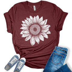 Sunflower Shirt Graphic Tee for Women Cute Cottagecore Boho Tops for Teen Girls