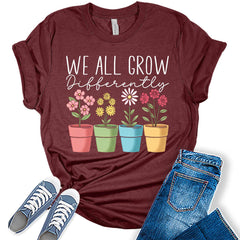Womens We All Grow Differently Teacher Shirt