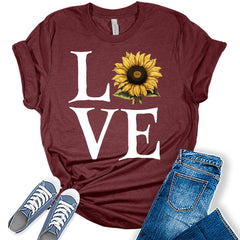 Womens Sunflower Shirt Casual Ladies Cute Floral Graphic Love Tees Short Sleeve Plus Size Tops For Women
