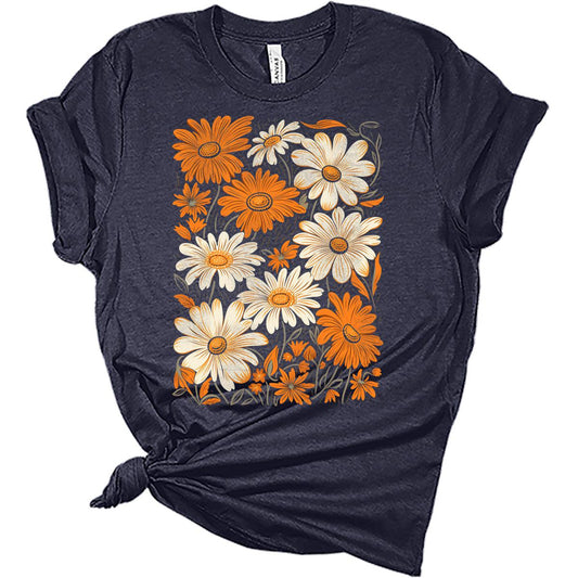 Fall Vintage Groovy Floral Collage Tshirt Women Boho Distressed Wildflowers Girls Graphic Tee Casual Nature Shirts Tops