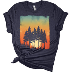 Womens Vintage Pine Tree Sunset Summer Tops For Women