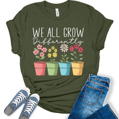 Womens We All Grow Differently Teacher Shirt