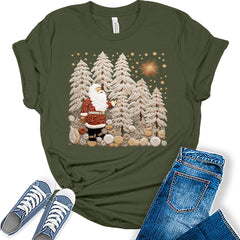 Christmas Shirt Santa Boho Graphic Print Tees For Women