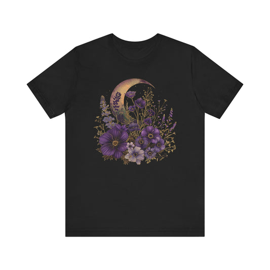 Cottagecore Shirt Crescent Moon T Shirt Vintage Purple Wildflower Graphic Tees for Women - PF