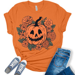 Womens Vintage Halloween Jack-O-Lantern Pumpkin T-Shirt