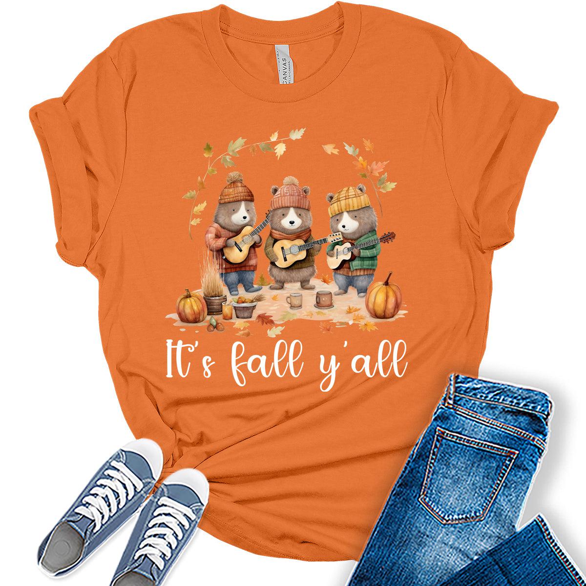It's Fall Y'all T-Shirt Womens Graphic Tees Fall Halloween Shirts Girls Thanksgiving Tops