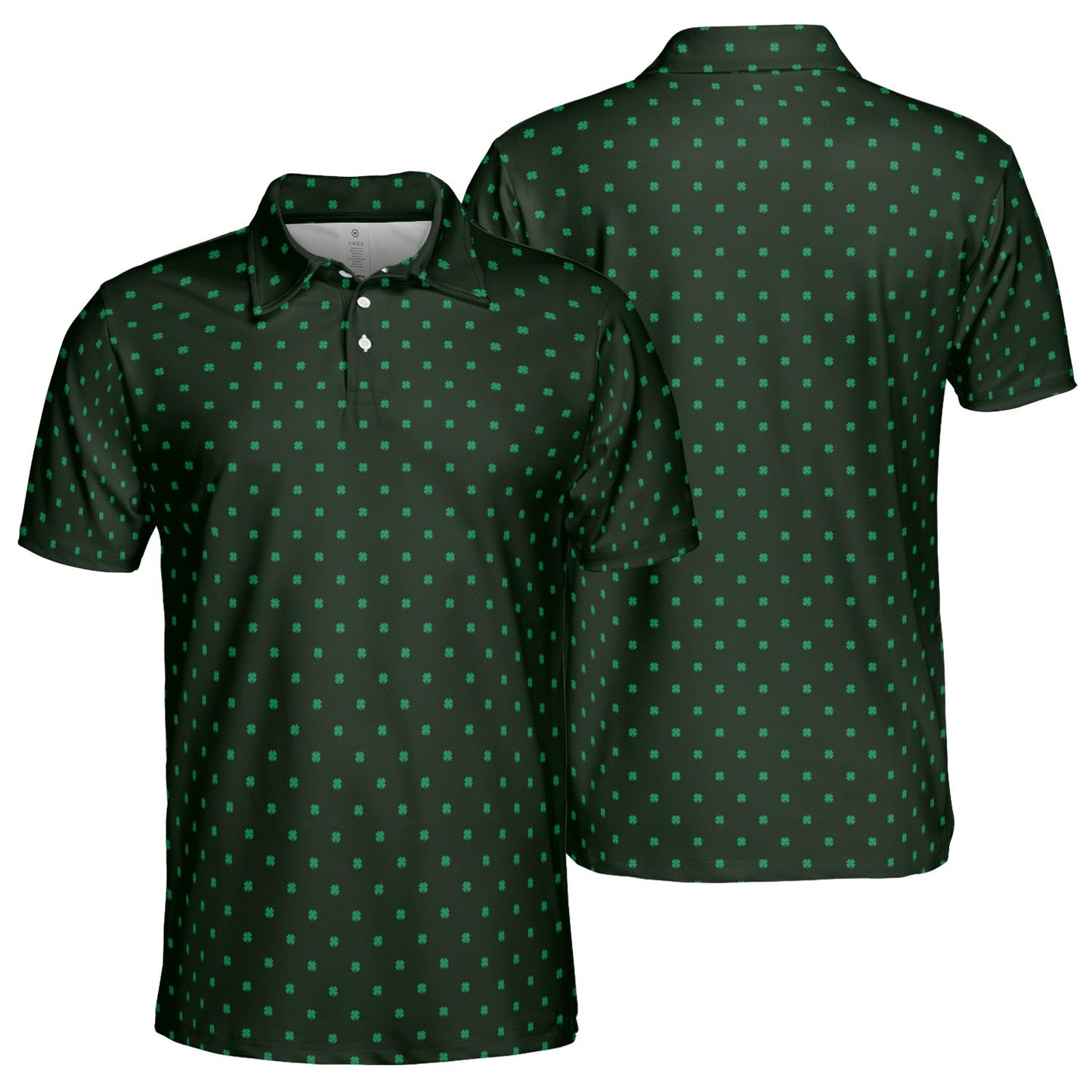 St Patricks Day Polo Shirts for Men Dark Emerald Shamrock Moisture Wicking Short Sleeve Golf Top