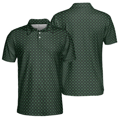 St Patricks Day Polo Shirts for Men Dark Shamrock Print Moisture Wicking Short Sleeve Golf Top