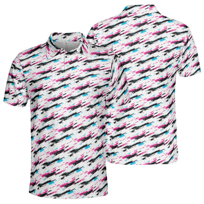 Retro 90s Polo Shirt for Men Neon Moisture Wicking Short Sleeve Golf Top