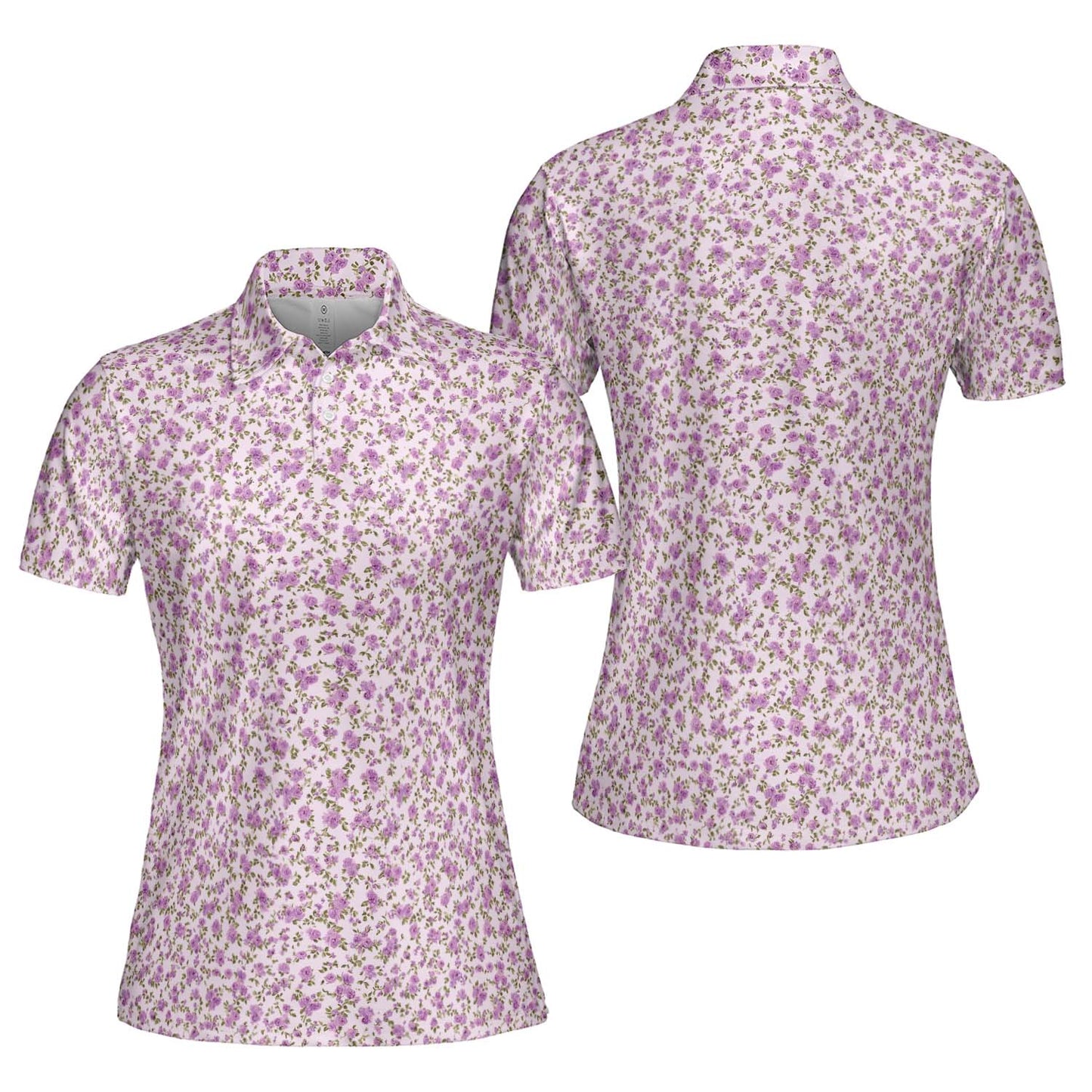 Lavender Floral Polo Shirt for Women Light Purple Cottagecore Spring Summer Moisture Wicking Short Sleeve Golf Top
