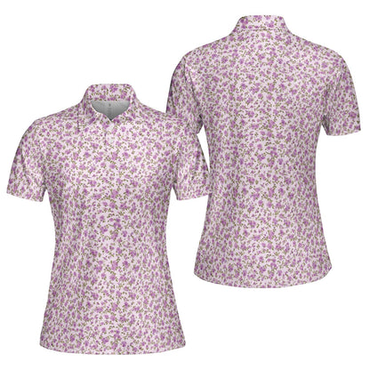 Lavender Floral Polo Shirt for Women Light Purple Cottagecore Spring Summer Moisture Wicking Short Sleeve Golf Top