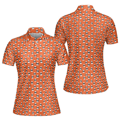 Ghost Halloween Polo Shirt for Women Orange Spooky Fun Costume Style Moisture Wicking Short Sleeve Golf Top